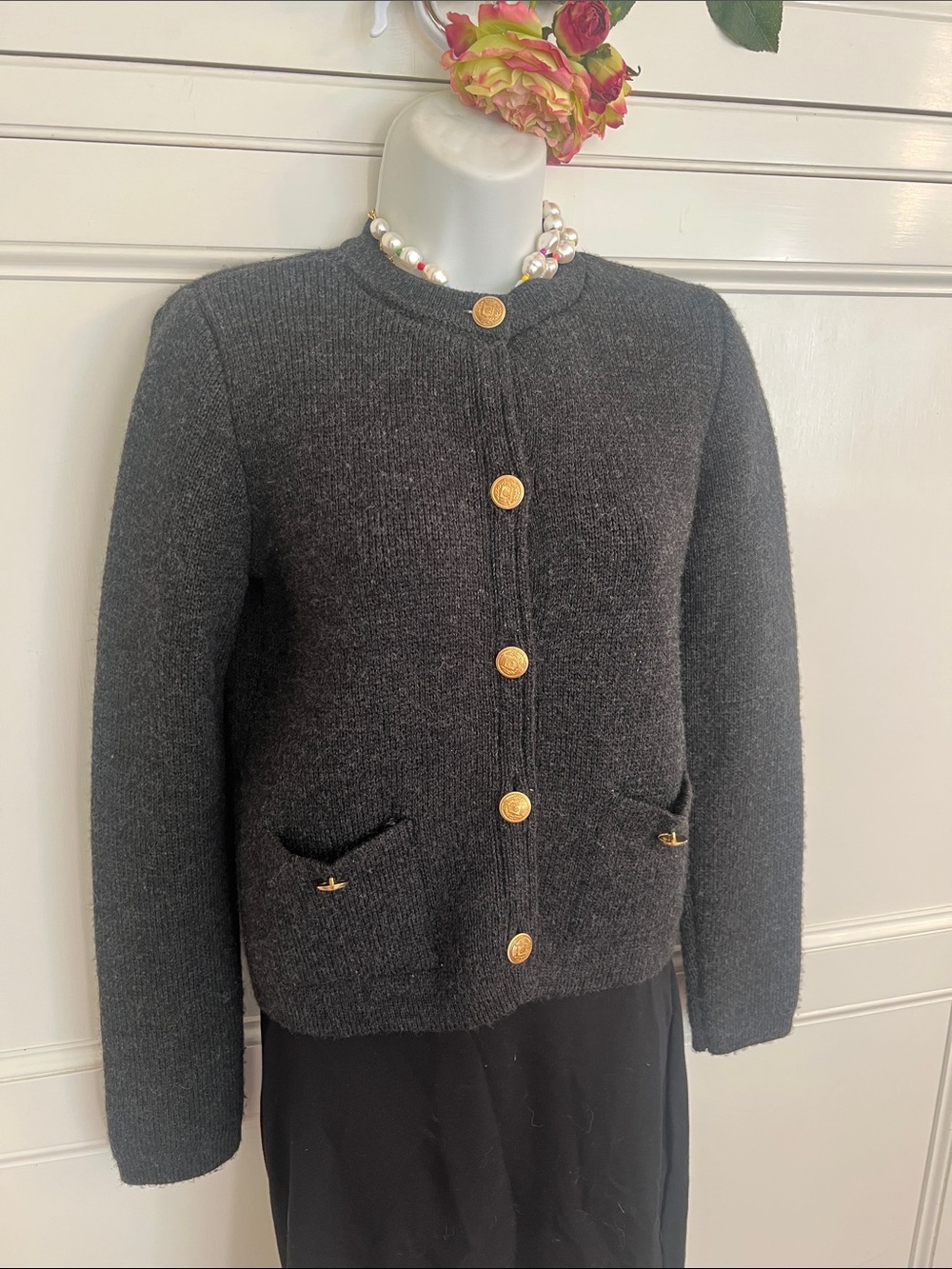 Zara Dark Gray Knit Blazer with Gold Buttons